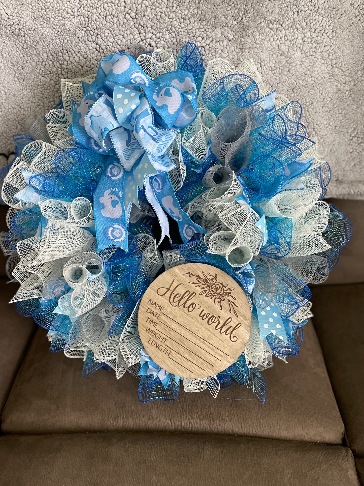 Baby Boy Wreath Hello World Custom