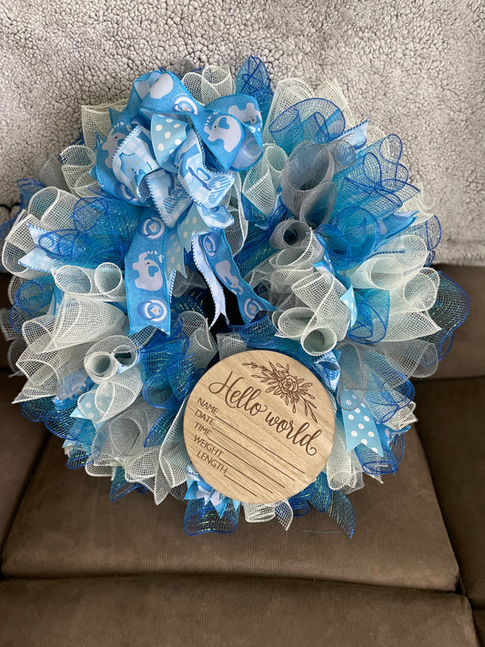 Baby Boy Wreath Hello World Custom